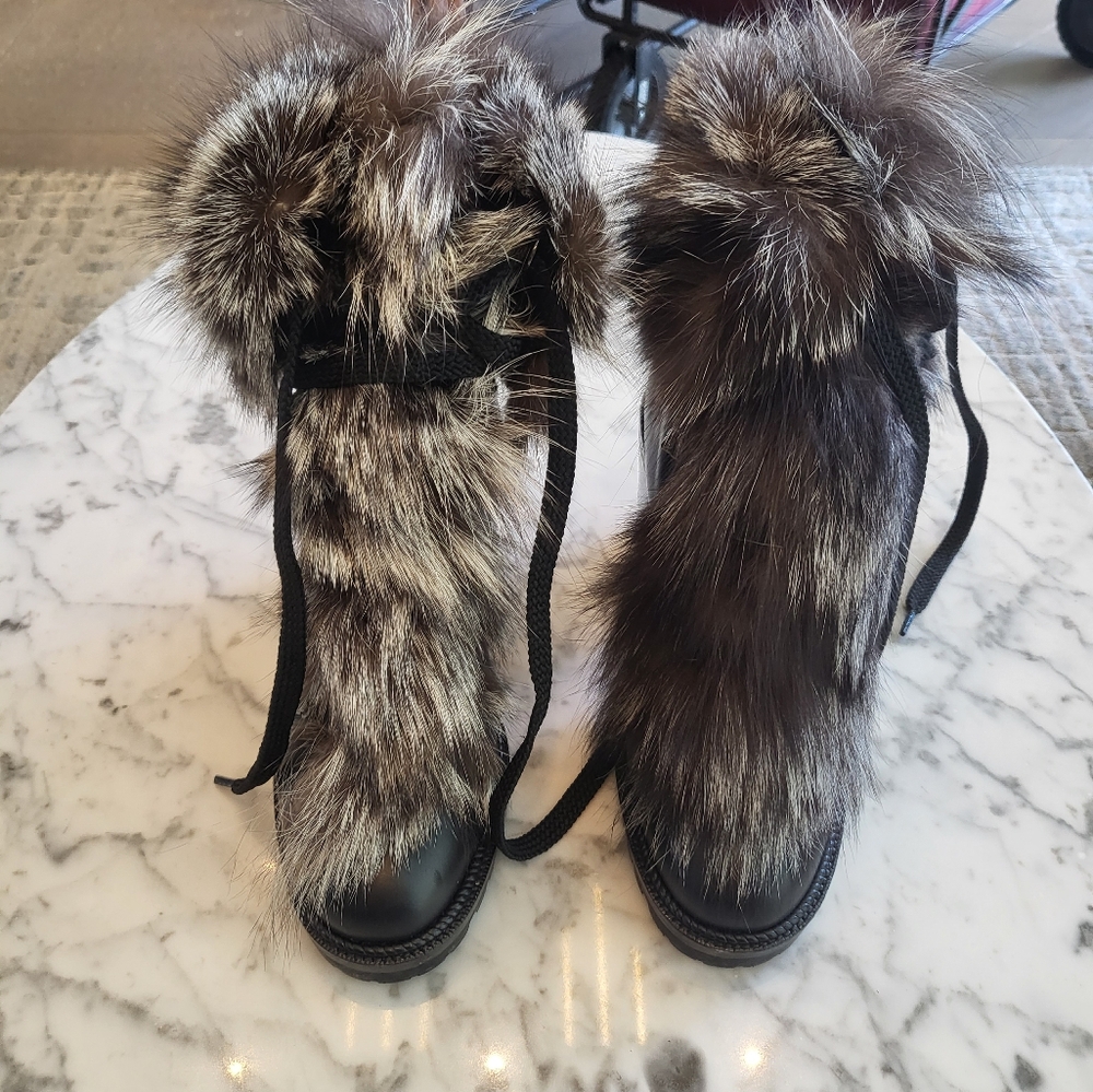 Louboutin combat fox fur boot, 37.5